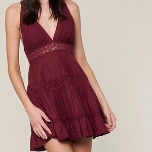 COMING SOON TIME TO GO BURGUNDY LACE MINI DRESS